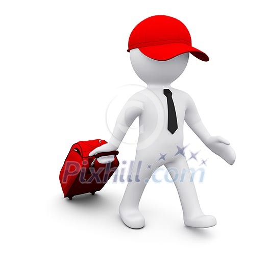 3D man with a suitcase going travelling