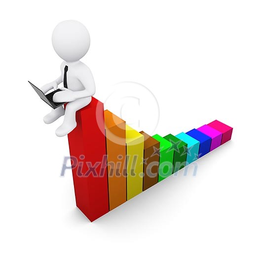 3D man wearing a tie sitting on colour diagram