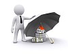 3D man with umbrella protecting financial investments