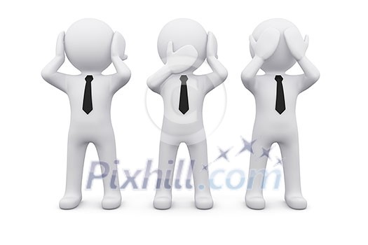 three 3D men as symbol of say, see or hear nothing three 3D men as symbol of say, see or hear nothing