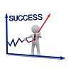 3D man stabding near success graph and holding up red arrow