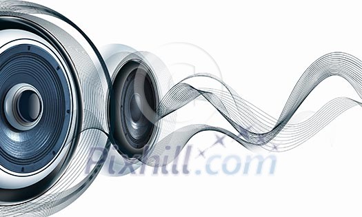 image of speakerphones and sound against white background