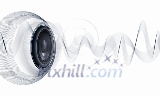 image of speakerphones and sound against white background image of speakerphones and sound against white background