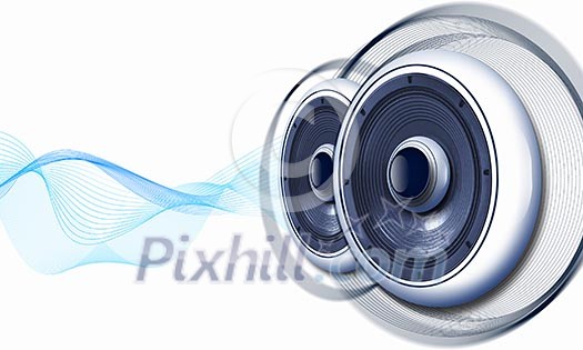 image of speakerphones and sound against white background image of speakerphones and sound against white background