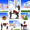 Symbol of a successful real estate business. Collage. Illustrations.