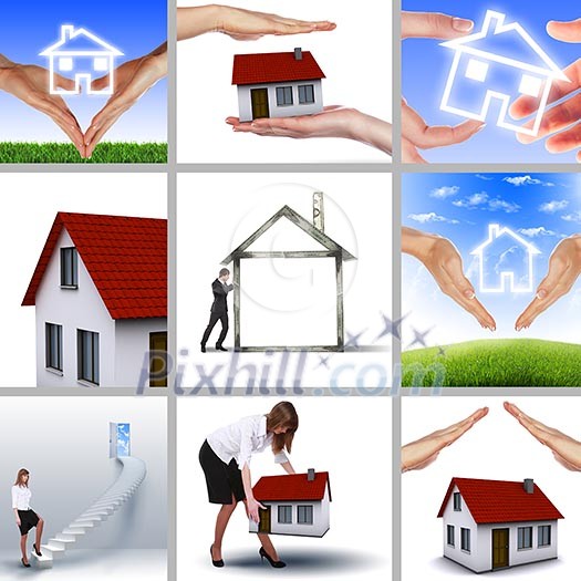 Symbol of a successful real estate business. Collage. Illustrations. Symbol of a successful real estate business. Collage. Illustrations.