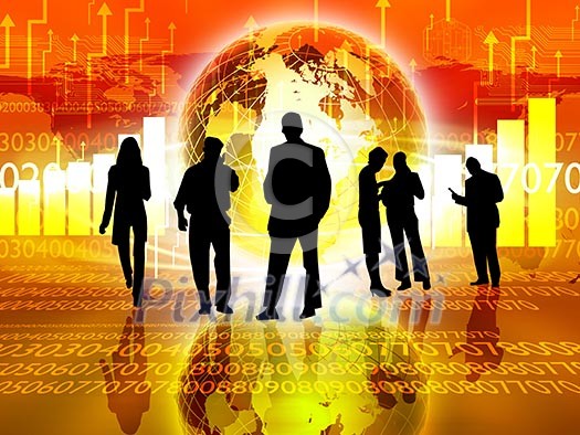 Silhouettes of people in the abstract business background.