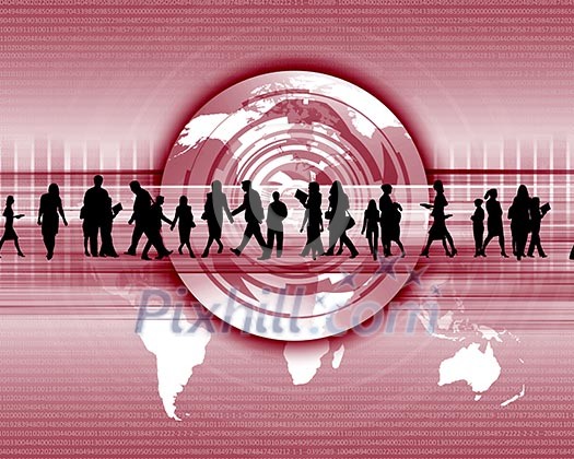 business people standing against world map background business people standing against world map background