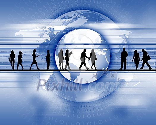 business people standing against world map background business people standing against world map background