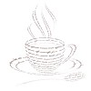 a picture of a cup of coffee made up of words