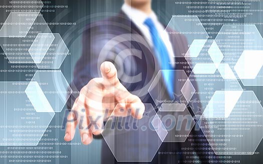image of businessman touching screen with finger image of businessman touching screen with finger