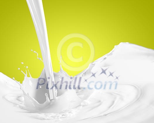 Image of milk splashes against color background Image of milk splashes against color background