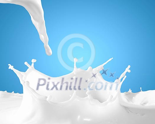Image of milk splashes against color background Image of milk splashes against color background