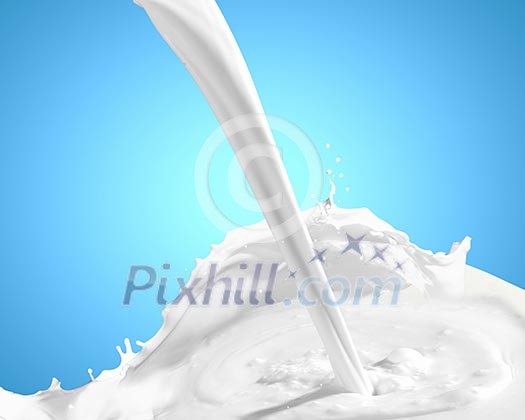 Image of milk splashes against color background Image of milk splashes against color background
