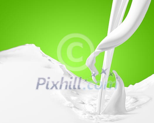 Image of milk splashes against color background Image of milk splashes against color background