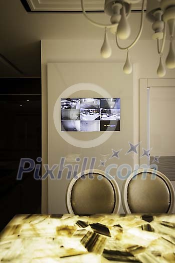 View to the security screens in the room View to the security screens in the room