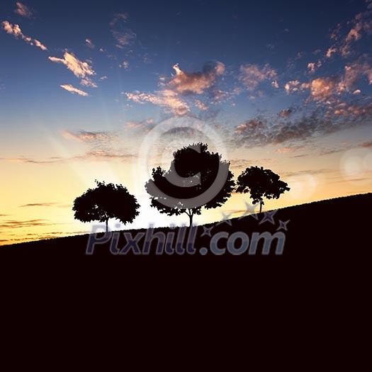 landscape with a lonely tree and horizon landscape with a lonely tree and horizon