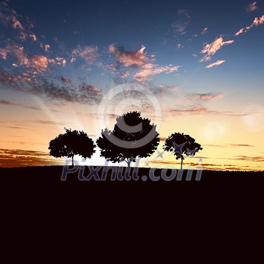 landscape with a lonely tree and horizon landscape with a lonely tree and horizon