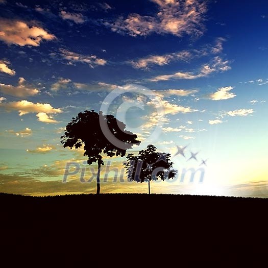 landscape with a lonely tree and horizon landscape with a lonely tree and horizon