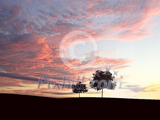 landscape with a lonely tree and horizon landscape with a lonely tree and horizon