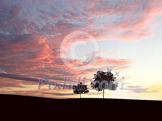 landscape with a lonely tree and horizon