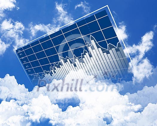 Collage of diagrams against sky and clouds Collage of diagrams against sky and clouds