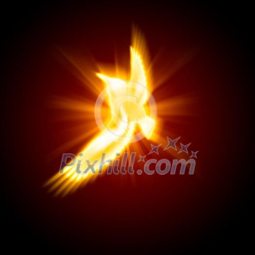 light and fire silhouette of a bird against dark background light and fire silhouette of a bird against dark background