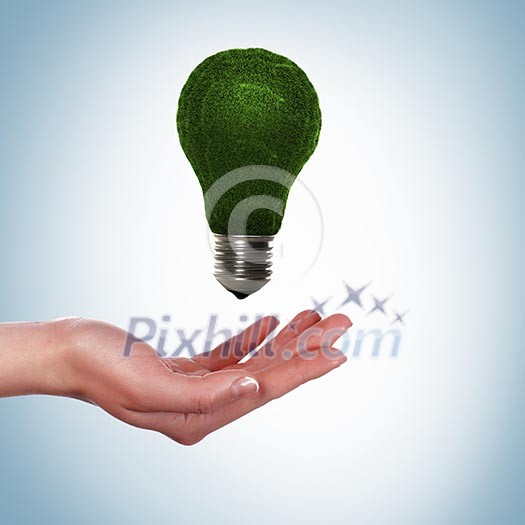green bulb as symbol of sustainable energy and nature protection green bulb as symbol of sustainable energy and nature protection