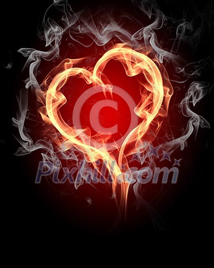 burning heart with flames against dark background burning heart with flames against dark background