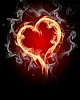 burning heart with flames against dark background
