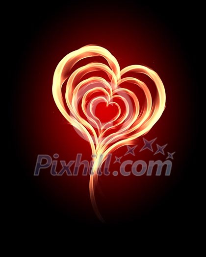 burning heart with flames against dark background burning heart with flames against dark background