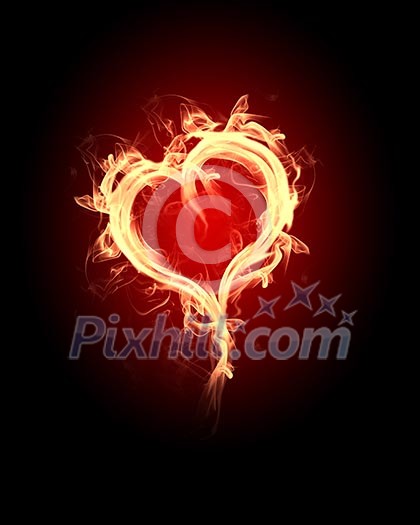 burning heart with flames against dark background burning heart with flames against dark background