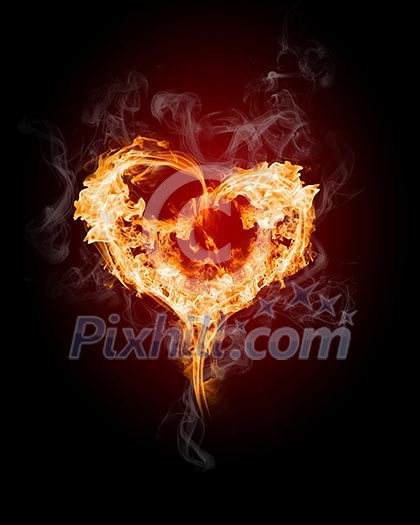 burning heart with flames against dark background burning heart with flames against dark background