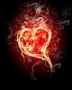 burning heart with flames against dark background