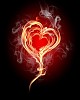 burning heart with flames against dark background