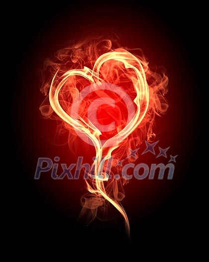 burning heart with flames against dark background burning heart with flames against dark background