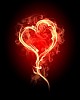 burning heart with flames against dark background