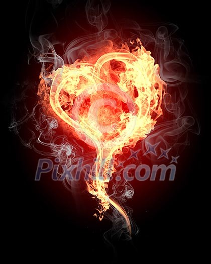 burning heart with flames against dark background burning heart with flames against dark background