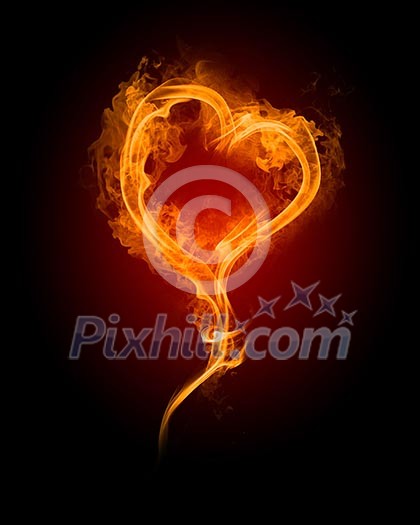 burning heart with flames against dark background burning heart with flames against dark background