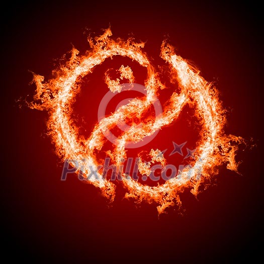 Symbol of yin and yang of the dark background in a flame. The sign of the two elements. Symbol of yin and yang of the dark background in a flame. The sign of the two elements.