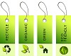 Light green tags with inscriptions dedicated to protecting the environment