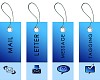 Blue tag with inscriptions dedicated to communications