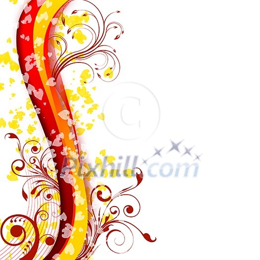 Abstract illustration with lines, arcs and yellow leaves. Abstract illustration with lines, arcs and yellow leaves.
