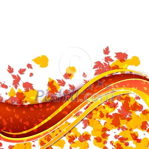 Abstract illustration with lines, arcs and yellow leaves. Abstract illustration with lines, arcs and yellow leaves.