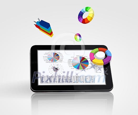 The Pad and three-dimensional graphics on gray background . illustration The Pad and three-dimensional graphics on gray background . illustration