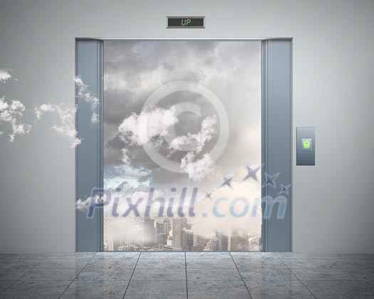 the elevator doors and the natural landscape behind them the elevator doors and the natural landscape behind them