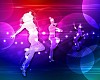 Colour illustration of a disco or night club dancer silhouettes