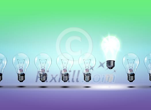 Image of a row of electric bulb with one different from the others Image of a row of electric bulb with one different from the others