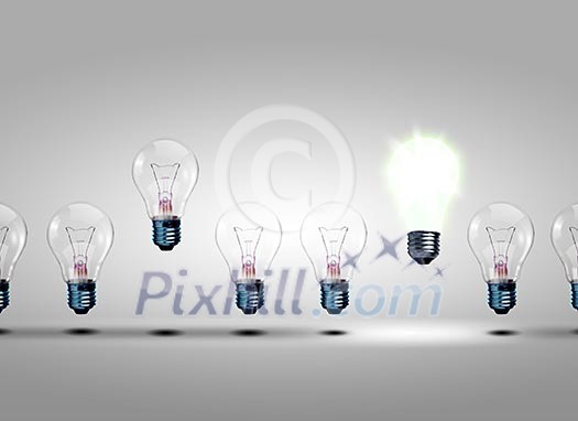 Image of a row of electric bulb with one different from the others