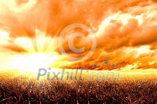Image of a rural landscape under shining sunlight Image of a rural landscape under shining sunlight